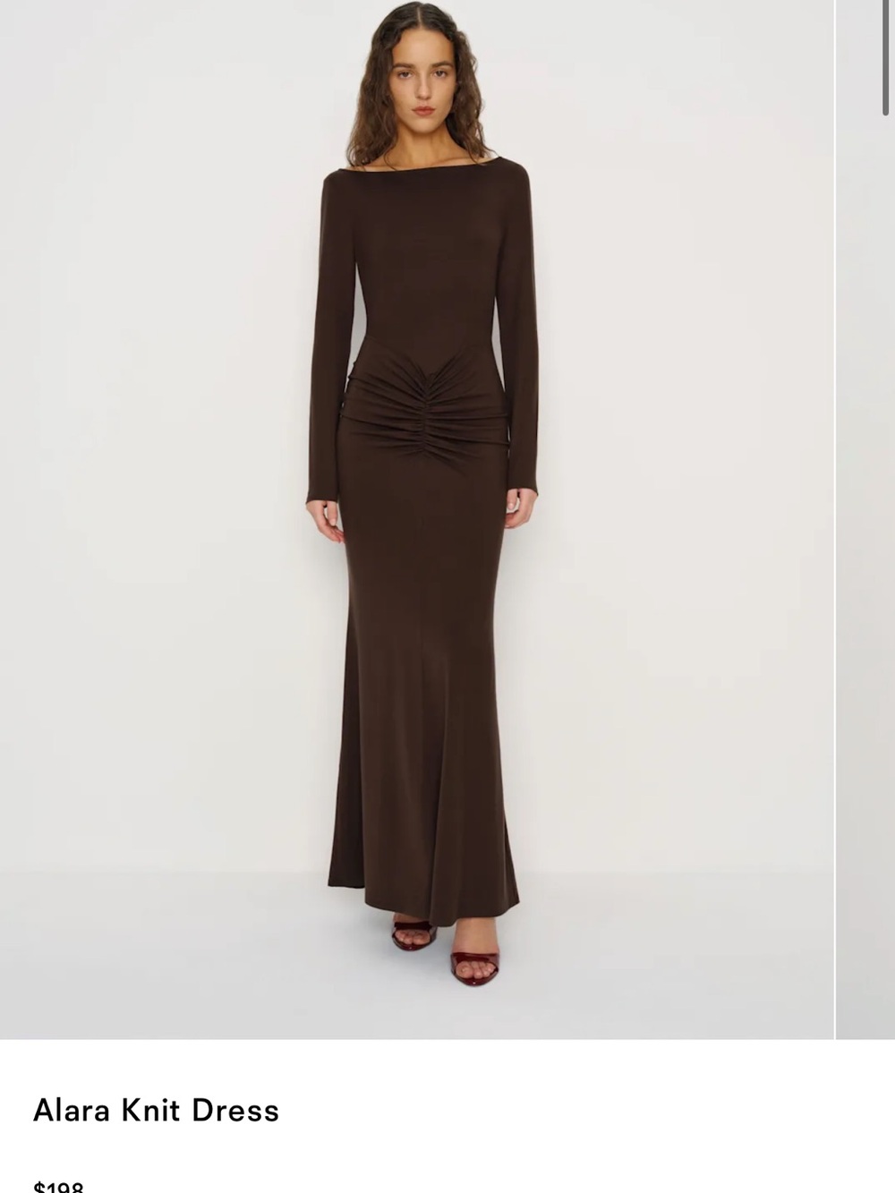 Reformation Alara Chocolate Brown Ruched Waist Maxi Dress